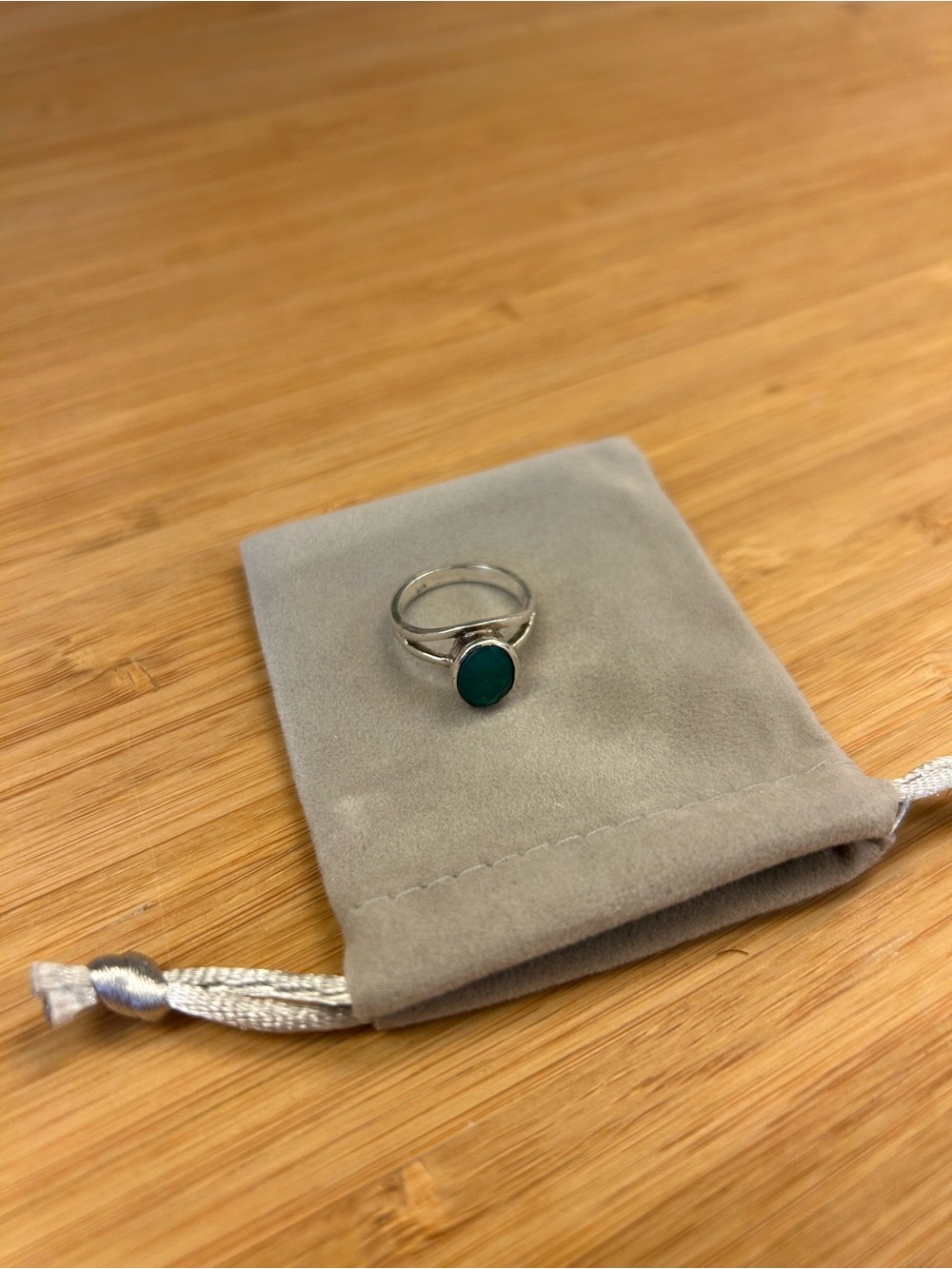 Sterling Silver Ring with Deep Teal Stone